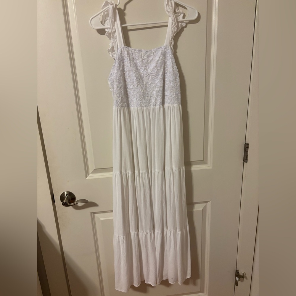 White Tiered Embroidered Maxi Dress